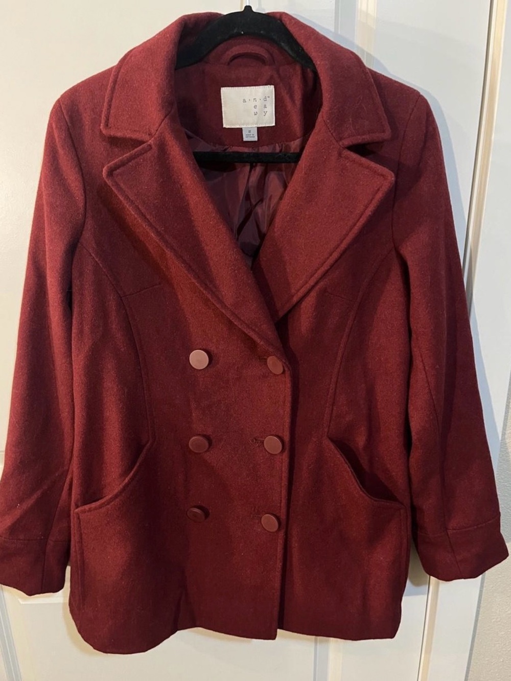 a new day Burgundy Double-Breasted Peacoat